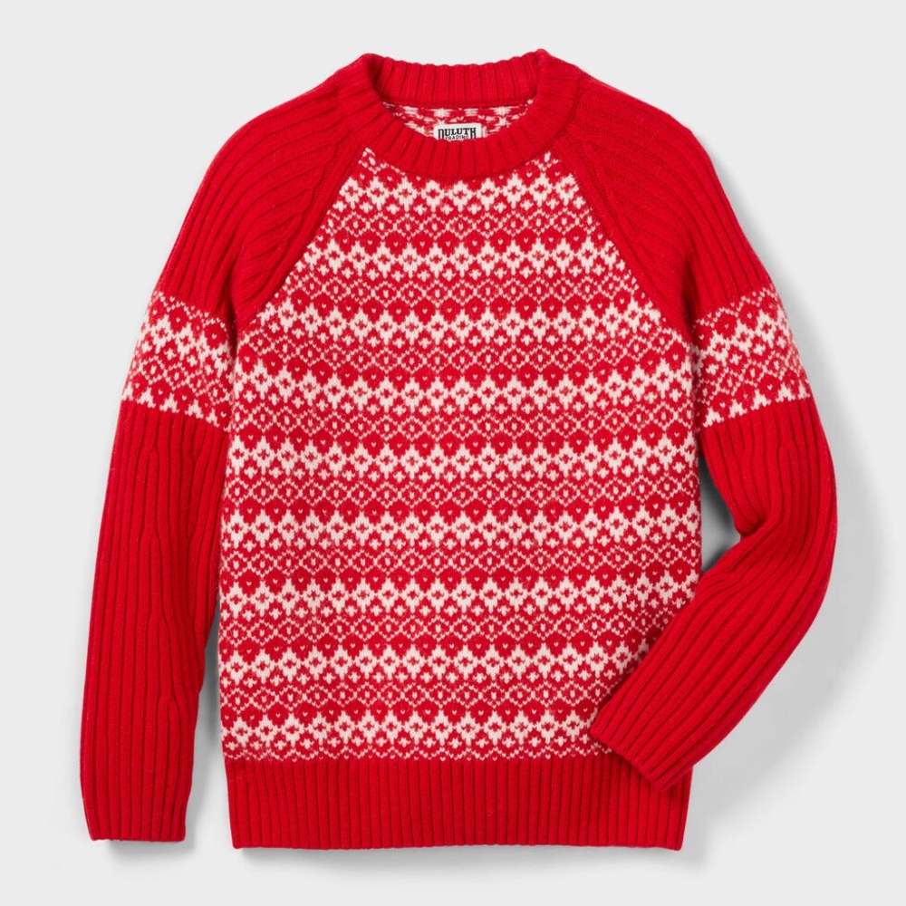 Duluth Trading Co Red & White Nordic Crewneck Sweater
